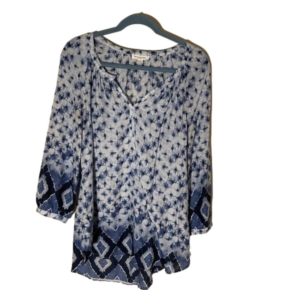 BeachLunchLounge Collection Tie Dye White and Blue Tunic Top, Small